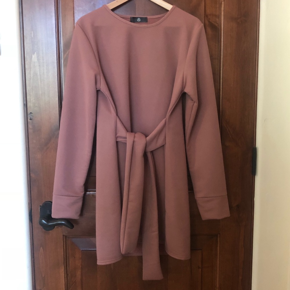 Missguided Mauve Front Tied Long Sleeves Dress